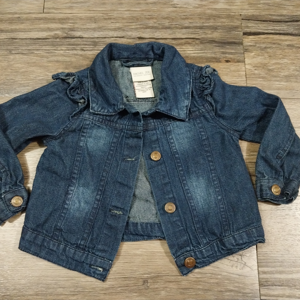 Rachel Zoe Baby Girl Denim Blue Jean Jacket Top Size 18 months Ruffle Sleeve Cap